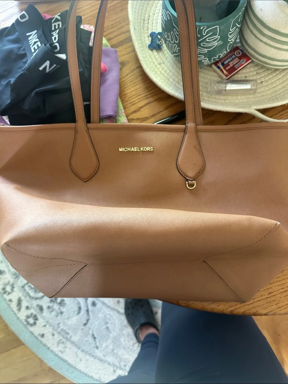 Michael Kors Cognac Leather Tote with Gold Logo